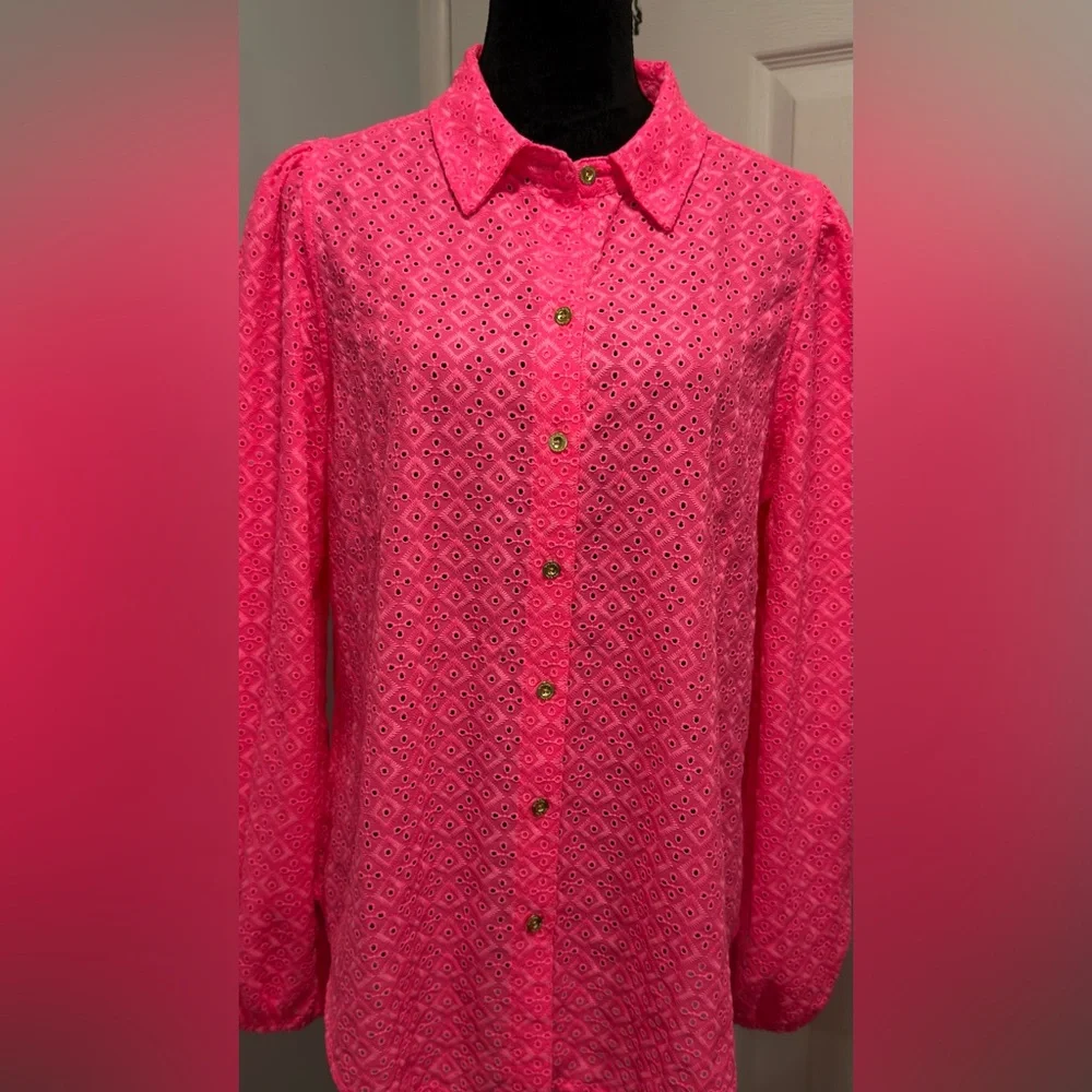 Lilly Pulitzer Bright Pink Eyelet Blouse - Picture 8 of 11